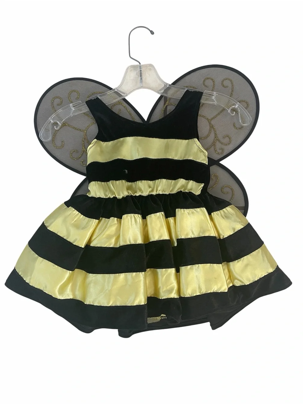 Kids Yellow and Black Bee Costume Dress with Wings and Antennae
